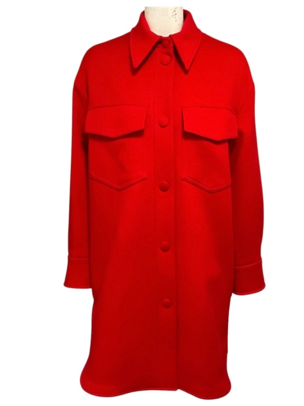 STELLA MCCARTNEY RED BUTTON FRONT MID-LENGTH WOOL COAT